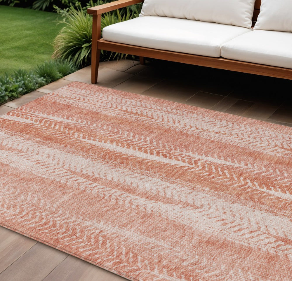 HomeRoots 9' Vibrant Orange and Salmon Botanical Leaves Washable Area Rug for Indoor and Outdoor Spaces 9' X 12' 581976