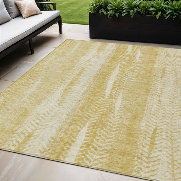 Homeroots 3' Indoor Outdoor Area Rug In Artichoke Green With Elegant Botanical Leaves - Washable & Durable Design 5' X 8' Polyester 581979