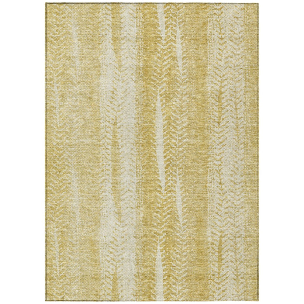 HomeRoots 5' Gold Wheat and Ivory Botanical Leaves Rug - Durable, Washable for Indoor & Outdoor Elegance 5' X 8' 581979
