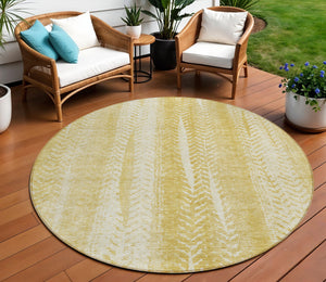 Homeroots 3' Indoor Outdoor Area Rug In Artichoke Green With Elegant Botanical Leaves - Washable & Durable Design 8' Round Polyester 581980