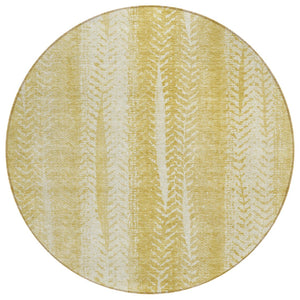 HomeRoots 5' Gold Wheat and Ivory Botanical Leaves Rug - Durable, Washable for Indoor & Outdoor Elegance 8' Round 581980