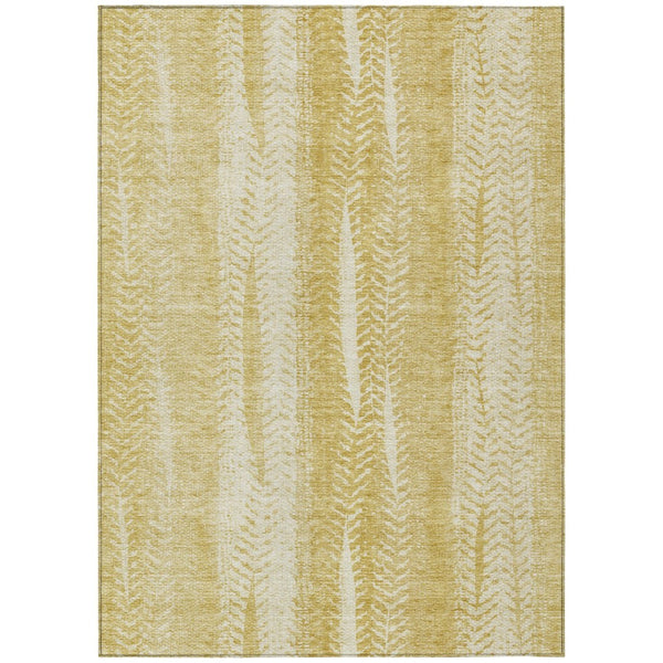 HomeRoots 5' Gold Wheat and Ivory Botanical Leaves Rug - Durable, Washable for Indoor & Outdoor Elegance 8' X 10' 581981