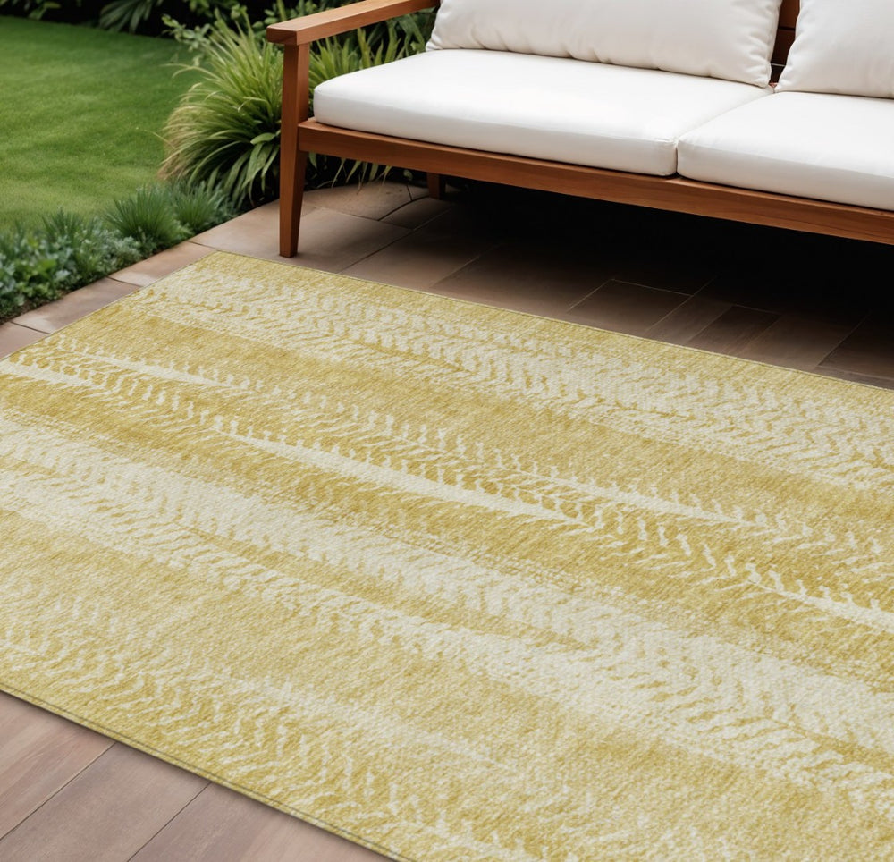 HomeRoots 9' Gold Wheat and Ivory Botanical Leaves Area Rug - Durable, Washable, Perfect for Indoor or Outdoor Use 9' X 12' 581982