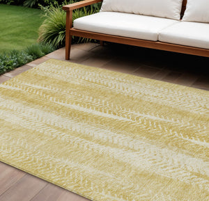 Homeroots 3' Indoor Outdoor Area Rug In Artichoke Green With Elegant Botanical Leaves - Washable & Durable Design 9' X 12' Polyester 581982