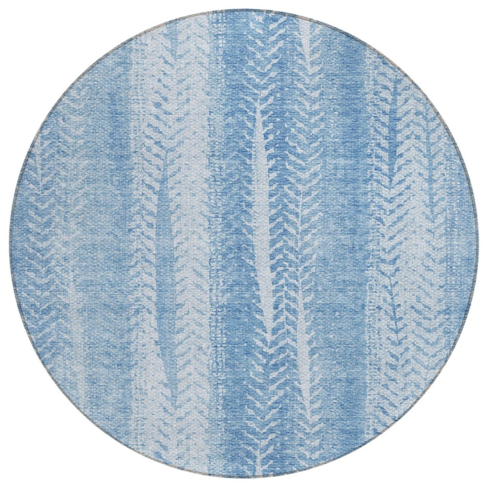 HomeRoots 5' Sky Blue and Denim Blue Botanical Leaves Area Rug - Durable, Washable for Indoor & Outdoor Use 8' Round 581986