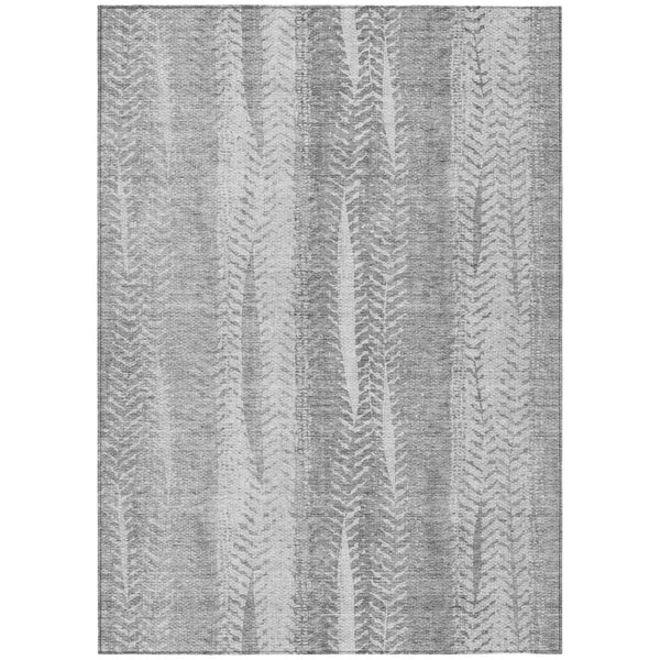 HomeRoots 9' Botanical Leaves Area Rug in Silver Gray and Graphite – Washable, Indoor/Outdoor Durable Design 9' X 12' 581994