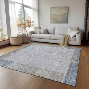 Homeroots 3' Stylish Taupe Beige And Blue Geometric Washable Area Rug For Indoor And Outdoor Spaces 3' X 5' Polyester 581996
