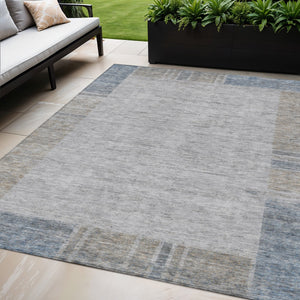 Homeroots 3' Stylish Taupe Beige And Blue Geometric Washable Area Rug For Indoor And Outdoor Spaces 5' X 8' Polyester 581997