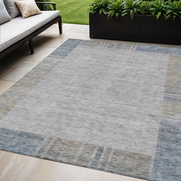 Homeroots 3' Stylish Taupe Beige And Blue Geometric Washable Area Rug For Indoor And Outdoor Spaces 5' X 8' Polyester 581997