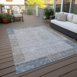 Homeroots 3' Stylish Taupe Beige And Blue Geometric Washable Area Rug For Indoor And Outdoor Spaces 5' X 8' Polyester 581997