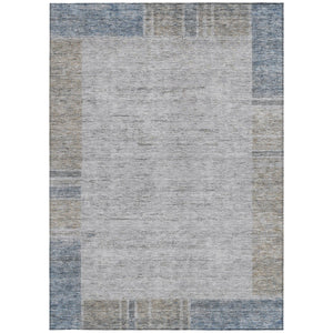 Homeroots 3' Stylish Taupe Beige And Blue Geometric Washable Area Rug For Indoor And Outdoor Spaces 5' X 8' Polyester 581997