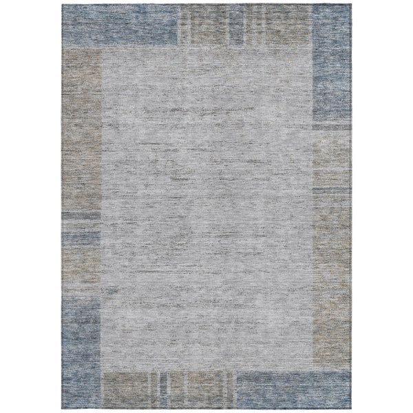 Homeroots 3' Stylish Taupe Beige And Blue Geometric Washable Area Rug For Indoor And Outdoor Spaces 5' X 8' Polyester 581997