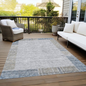 Homeroots 3' Stylish Taupe Beige And Blue Geometric Washable Area Rug For Indoor And Outdoor Spaces 5' X 8' Polyester 581997