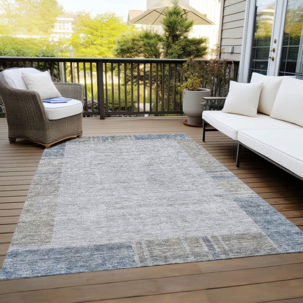 Homeroots 3' Stylish Taupe Beige And Blue Geometric Washable Area Rug For Indoor And Outdoor Spaces 5' X 8' Polyester 581997