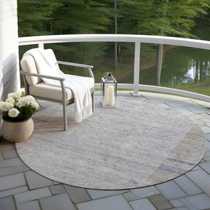 Homeroots 3' Stylish Taupe Beige And Blue Geometric Washable Area Rug For Indoor And Outdoor Spaces 8' Round Polyester 581998