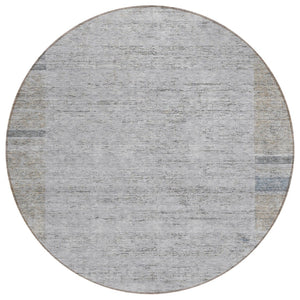 HomeRoots 5' Geometric Taupe Beige and Blue Washable Area Rug for Indoor and Outdoor Living Spaces 8' Round 581998