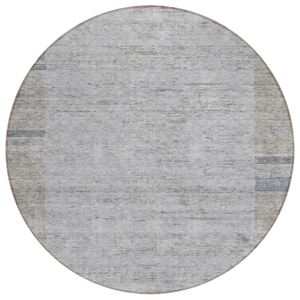 HomeRoots 5' Geometric Taupe Beige and Blue Washable Area Rug for Indoor and Outdoor Living Spaces 8' Round 581998