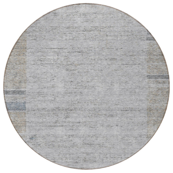 Homeroots 3' Stylish Taupe Beige And Blue Geometric Washable Area Rug For Indoor And Outdoor Spaces 8' Round Polyester 581998