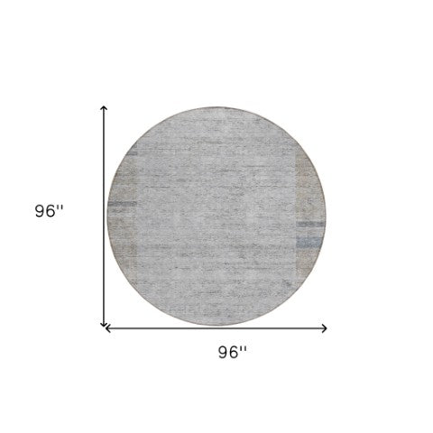 Homeroots 3' Stylish Taupe Beige And Blue Geometric Washable Area Rug For Indoor And Outdoor Spaces 8' Round Polyester 581998
