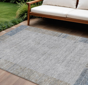 Homeroots 3' Stylish Taupe Beige And Blue Geometric Washable Area Rug For Indoor And Outdoor Spaces 8' X 10' Polyester 581999