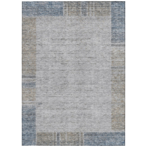 Homeroots 3' Stylish Taupe Beige And Blue Geometric Washable Area Rug For Indoor And Outdoor Spaces 8' X 10' Polyester 581999