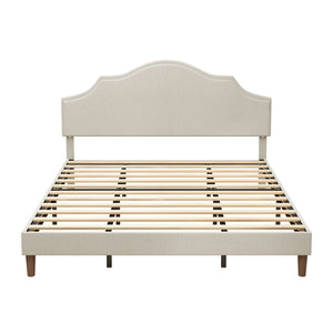 English Elm King Upholstered Platform Bed Frame King Size Linen Fabric Padded Headboard Adjustable 32.87"-37" Beige Modern Sturdy 1000lb Capacity W1716P280530