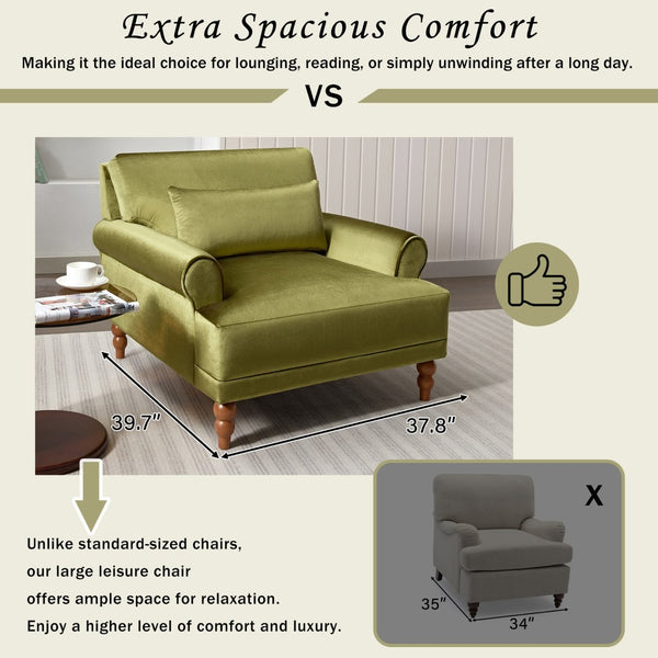 English Elm Mirod Oversized Polyester Accent Chair with Column Legs and Ergonomic Lumbar Support Green N760S0000028C