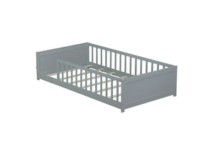 English Elm Twin Floor Platform Bed With Book Rack - Cozy Grey Design, Safe Low Profile, Easy Assembly & Storage W504P345764-GIGA