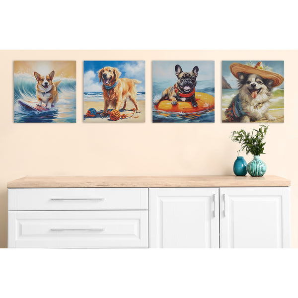 JLA Home Madison Park - Chihuahua Beach Canvas Art by Tessa Kane — Whimsical, Vibrant Ready-to-Hang Print for Playful Decor Corgi/Blue Multi ID95C-0054