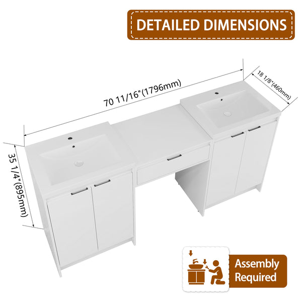 English Elm 72" Freestanding Bathroom Vanity With Soft-Close Drawers, Resin Sink & Extra Storage For Elegance W999S00427