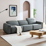 English Elm Modern Simple Line Design 3-Seater Leather Sofa For Living Room, Comfy Sofa Couch With Extra Deep Seats,Adjustable Headrests Couch,Blue Grey