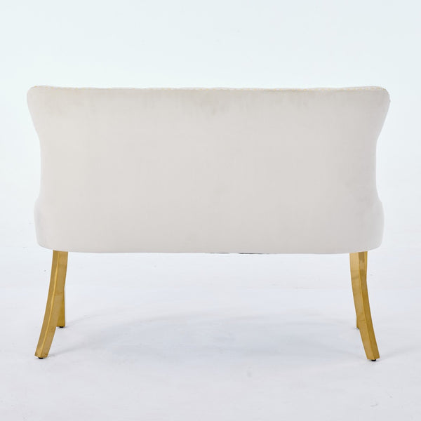 English Elm Velvet Double Dining Loveseat Bench - Elegant 2-Seat Tufted Velvet With Gold Legs, Mid-Century Modern Style W1143P362522-GIGA