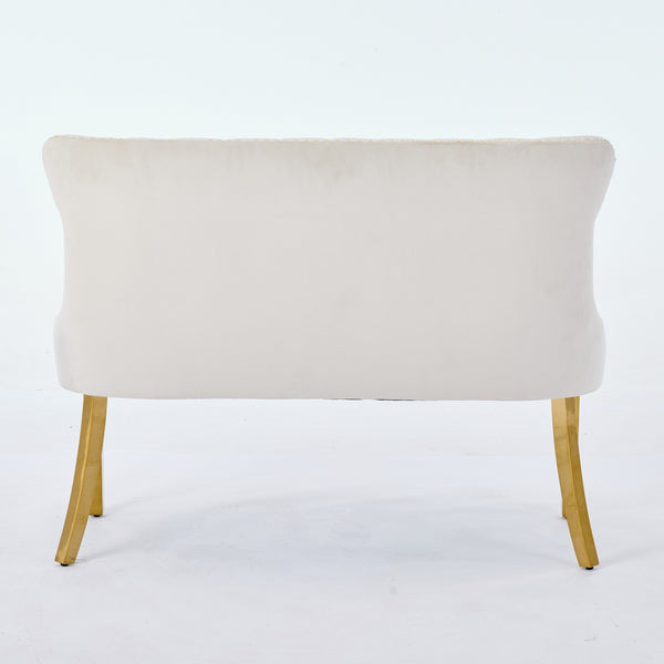 English Elm Velvet Mid-Century Double Dining Loveseat Bench with Hand-Tufted Buttons, Wingback Comfort, Luxe Seating Beige W1143P362522