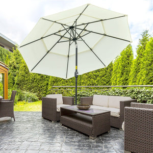 English Elm Outsunny 9Ft Deluxe Patio Umbrella With Crank & Tilt, Vented 3-Tier Canopy For Ultimate Shade Comfort W2225P200443-GIGA