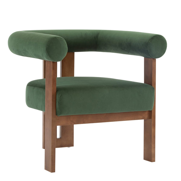 English Elm Christopher Knight Home® - Modern Upholstered Round Arm Accent Chair with Velvet Finish, Elegant Curved Back and Three Legs Design Green,Walnut 30.5 L x 29 W x 14.5 H N776P216194G