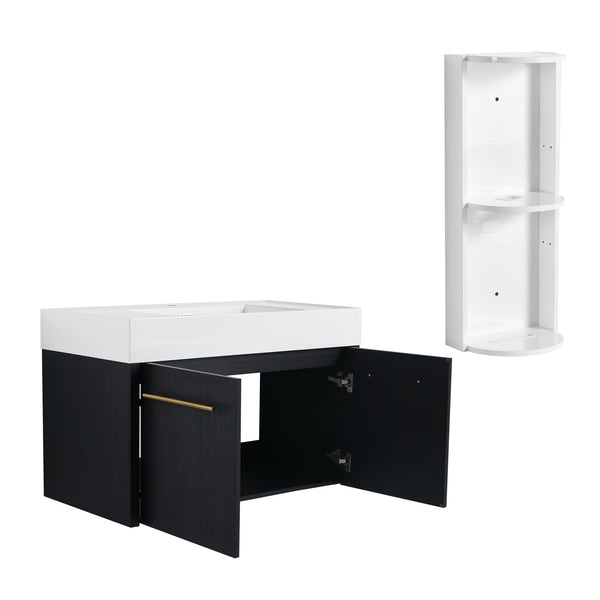 English Elm 36 Inch Wall-Mounted Bathroom Vanity Set With Thick Resin Sink, Storage Rack & Soft-Close Hinges W999S00369