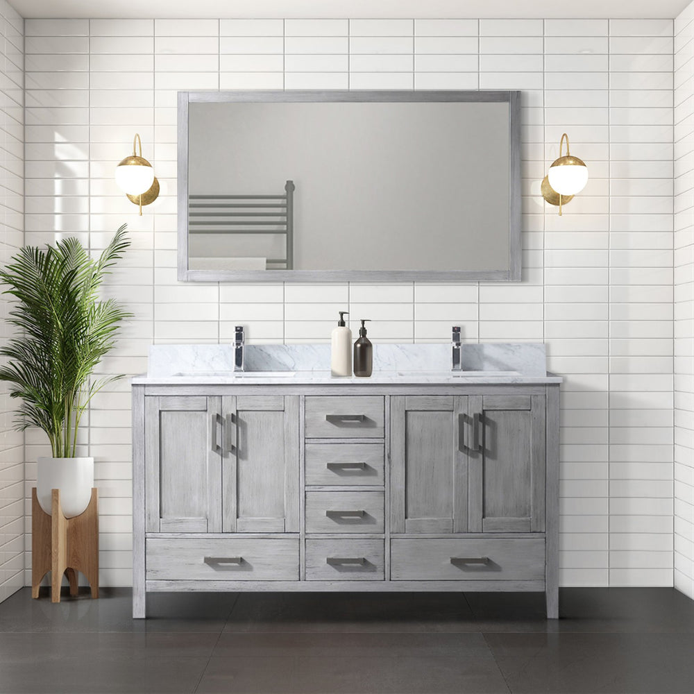 English Elm Distressed Grey Double Bath Vanity 60 in W x 22 in D with Carrara Marble Top, Solid Wood, Soft-Close Drawers and Ample Storage B2731P258885