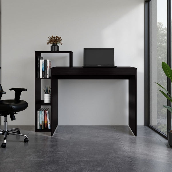 English Elm Venetie Writing Desk with Three Side Shelves in Black Wenge for Modern Home Office B097P474293