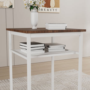 English Elm Bar bar table set of 3 with 2 backrest stools and partition — durable iron frame, modern counter dining solution beige brown W578P303857