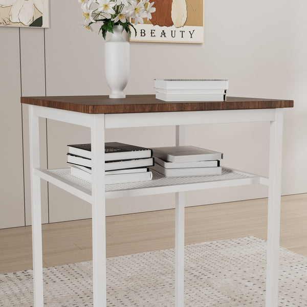 English Elm Bar bar table set of 3 with 2 backrest stools and partition — durable iron frame, modern counter dining solution beige brown W578P303857