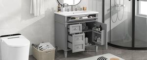 English Elm 30'' Modern Bathroom Vanity With Ceramic Sink, 2 Smooth-Glide Drawers & Tip-Out Compartment Storage N710P206904E