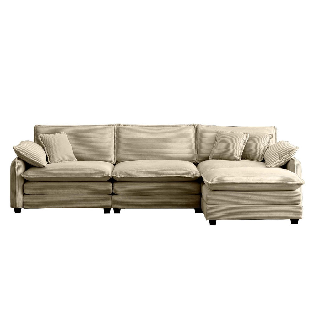 English Elm Oversize 3-Seater L-Shaped Sectional Sofa With Matching Ottoman In Luxurious Tan Corduroy Elegance W714S00717-GIGA