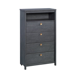English Elm Chest of Drawers Blue finish – Spacious 4-Drawer Engineered Wood Cabinet with Open Shelf, Durable Design B356P367801