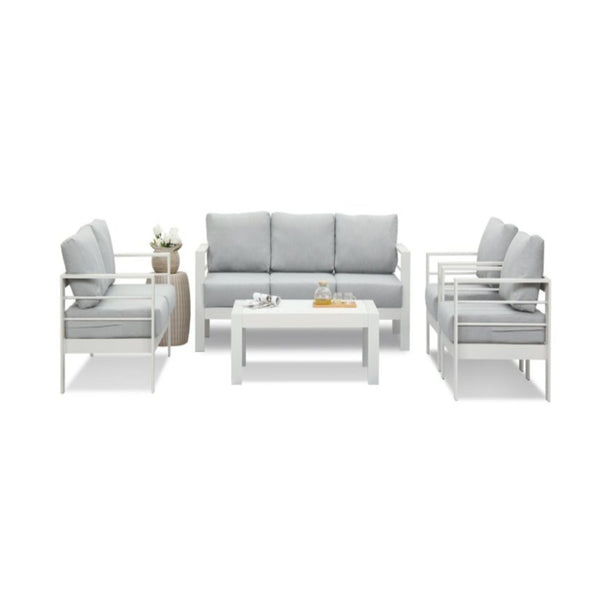 English Elm 5-piece Outdoor Aluminum Conversation Set Resort Style Patio Sofa with Wpc Coffee Table B082S00083