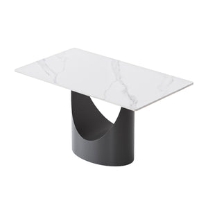 English Elm 55.12 Modern Sintered Stone Dining Table with Bronze Iron Legs, Rectangular Seat for 6, 400lb Capacity Black,White W1535S00563