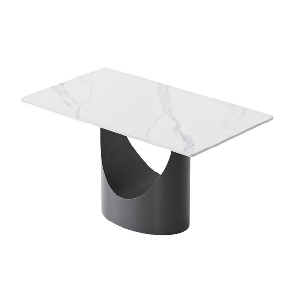 English Elm 55.12 Modern Sintered Stone Dining Table with Bronze Iron Legs, Rectangular Seat for 6, 400lb Capacity Black,White W1535S00563