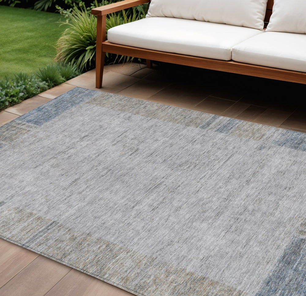 Homeroots 3' Stylish Taupe Beige And Blue Geometric Washable Area Rug For Indoor And Outdoor Spaces 10' X 14' Polyester 582001