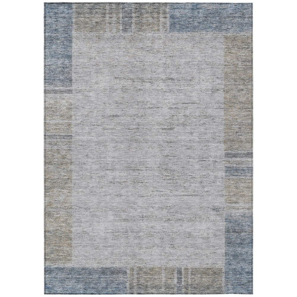 HomeRoots 5' Geometric Taupe Beige and Blue Washable Area Rug for Indoor and Outdoor Living Spaces 10' X 14' 582001