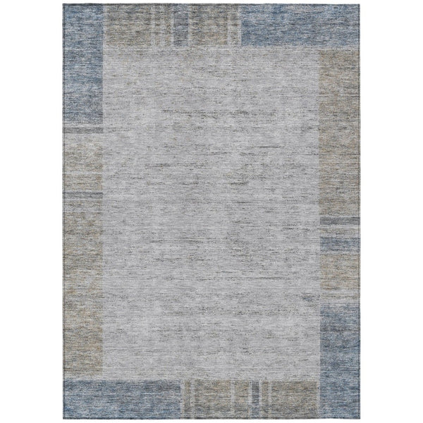 HomeRoots 5' Geometric Taupe Beige and Blue Washable Area Rug for Indoor and Outdoor Living Spaces 10' X 14' 582001