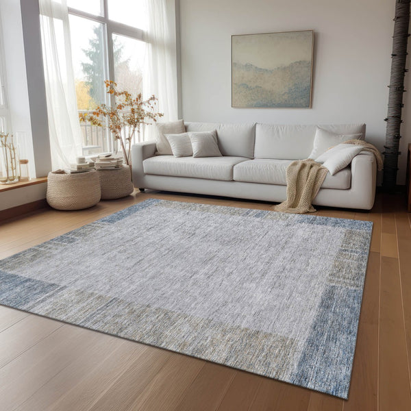 Homeroots 3' Stylish Taupe Beige And Blue Geometric Washable Area Rug For Indoor And Outdoor Spaces 10' X 14' Polyester 582001
